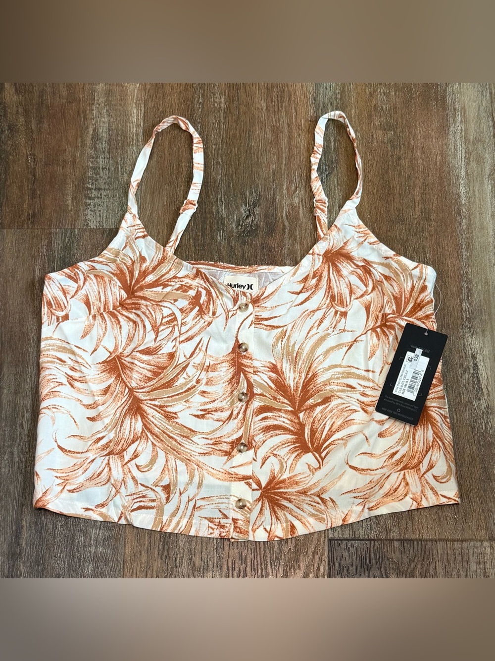 Hurley Cream and Rust Orange Tropical Button-Front Cami
